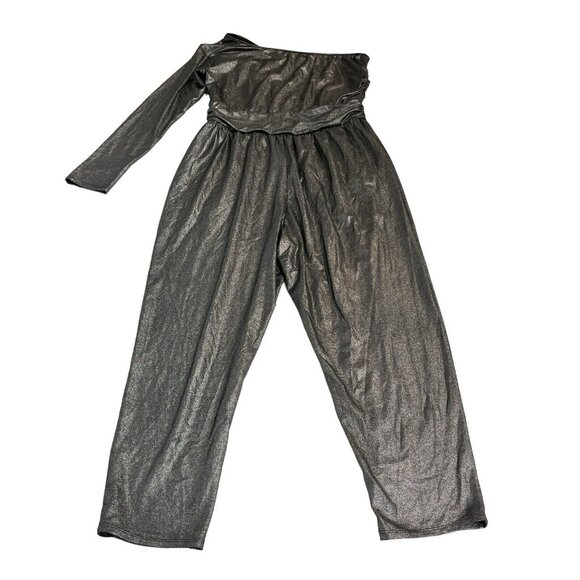 Lane Bryant Jumpsuit Womens 14/16 Silver Metallic One Shoulder Jersey Knit Party - Picture 3 of 9